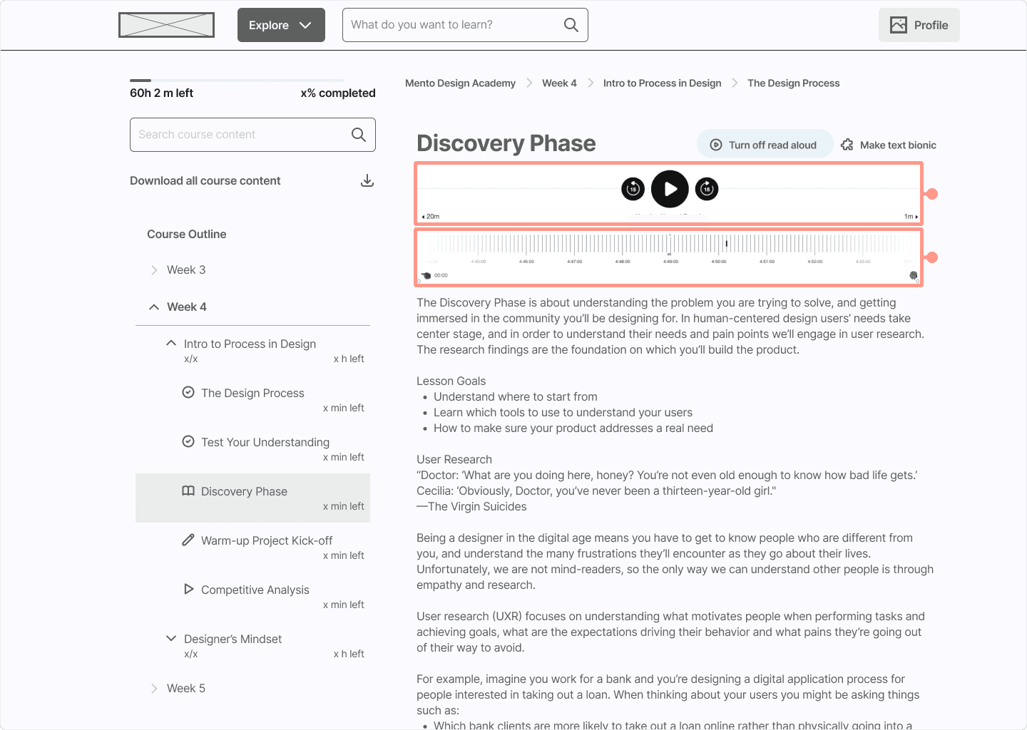 Screen of first reading features implementation feature