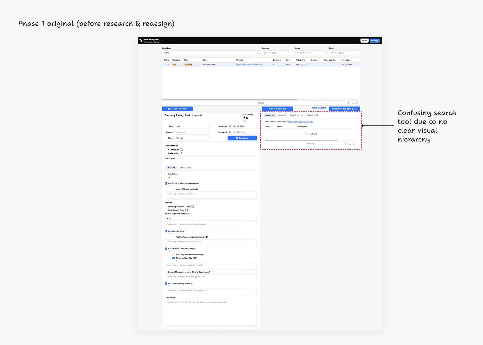 Screenshot of page with annotations on the side