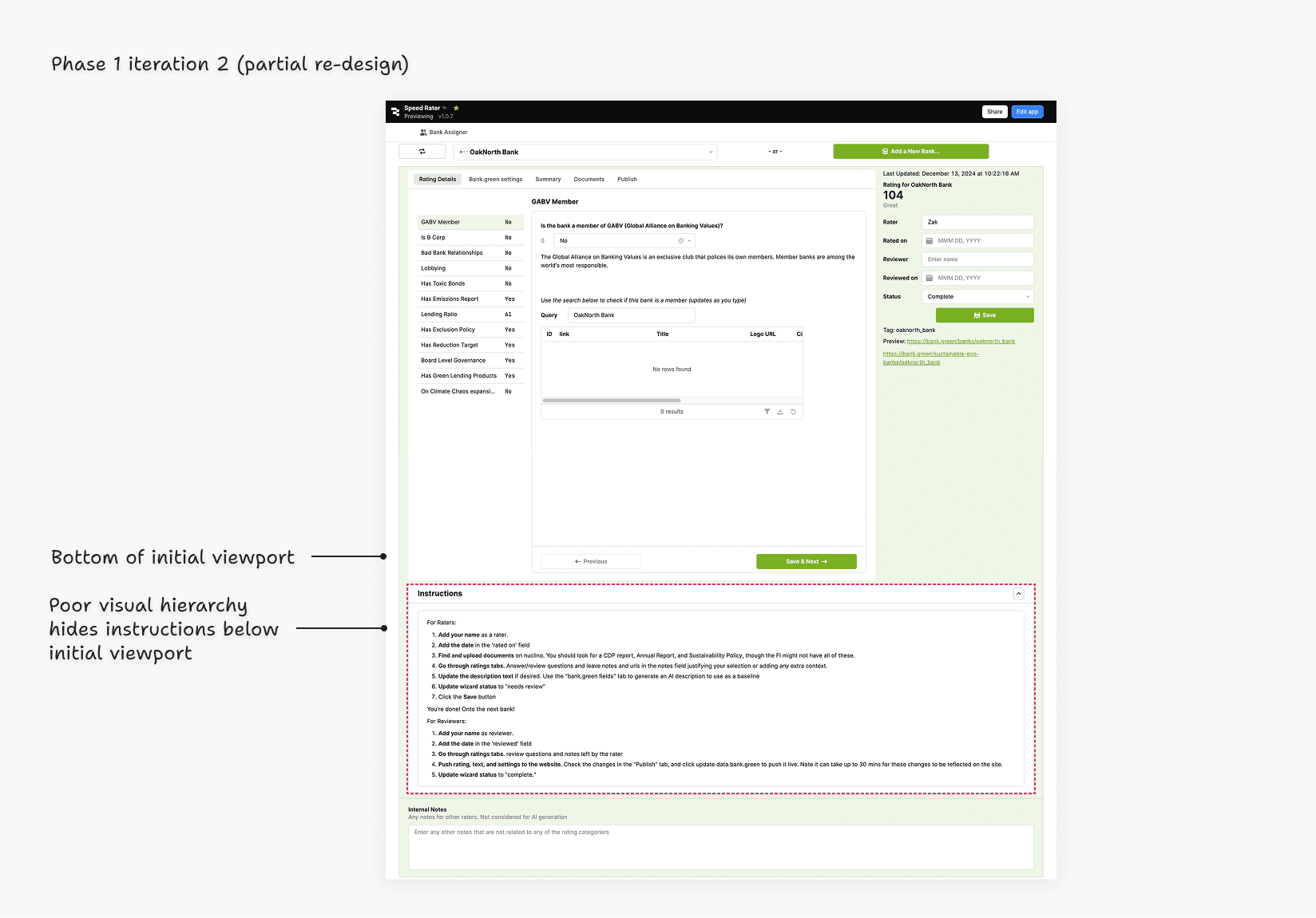 Image of webpage with annotations on the side