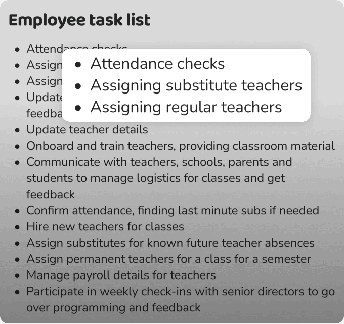 List of prioritized employee tasks