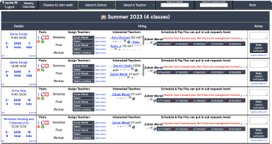 Screen with list of schools