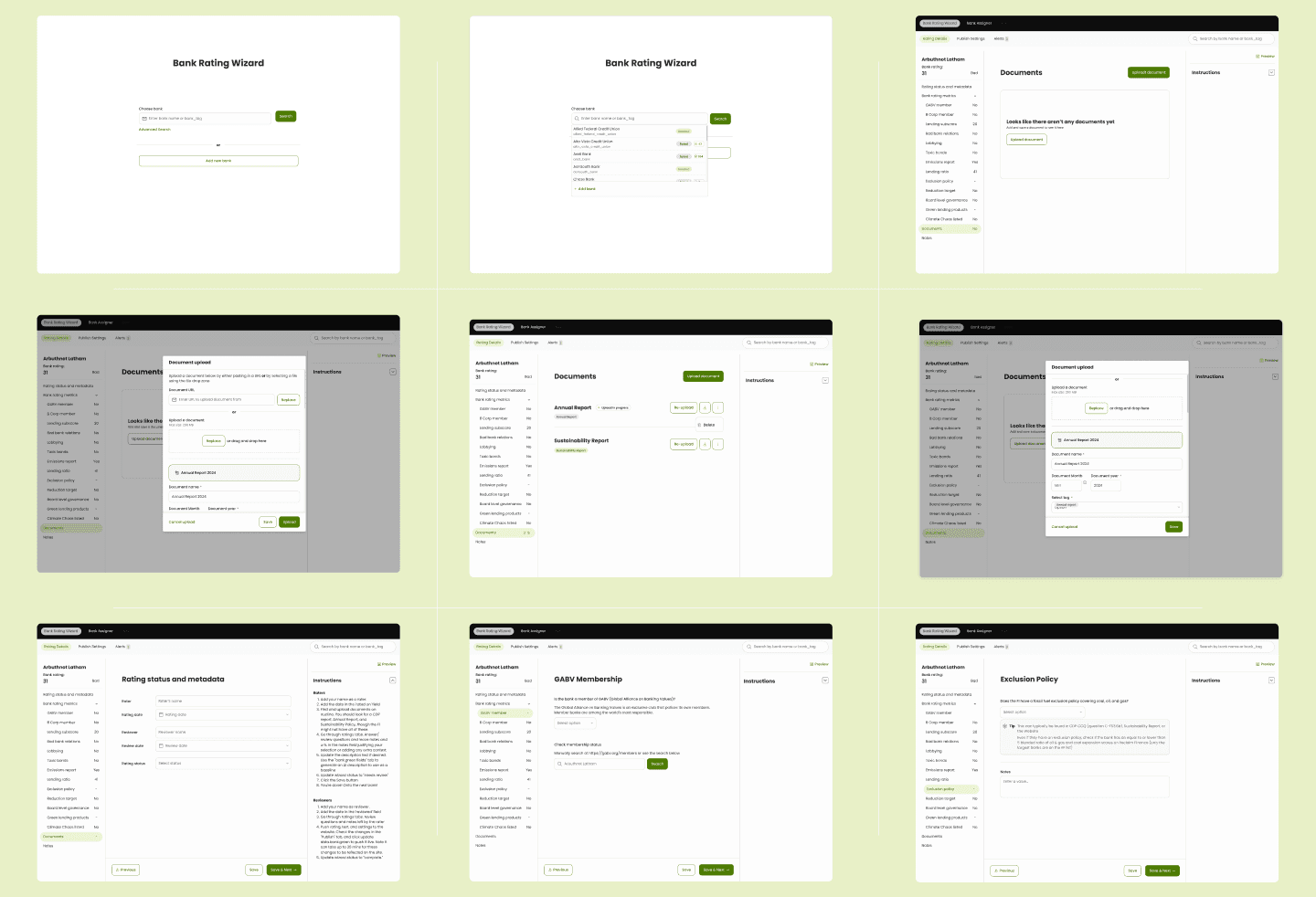 Image of grid of screenshots on light green background
