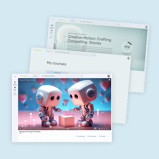 Screenshot of two cartoon robot characters holding a box with a heart on it.