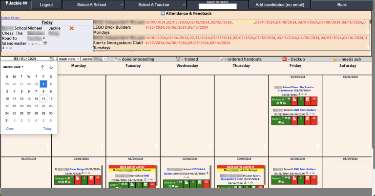 Screenshot of webpage showing an orange calendar view